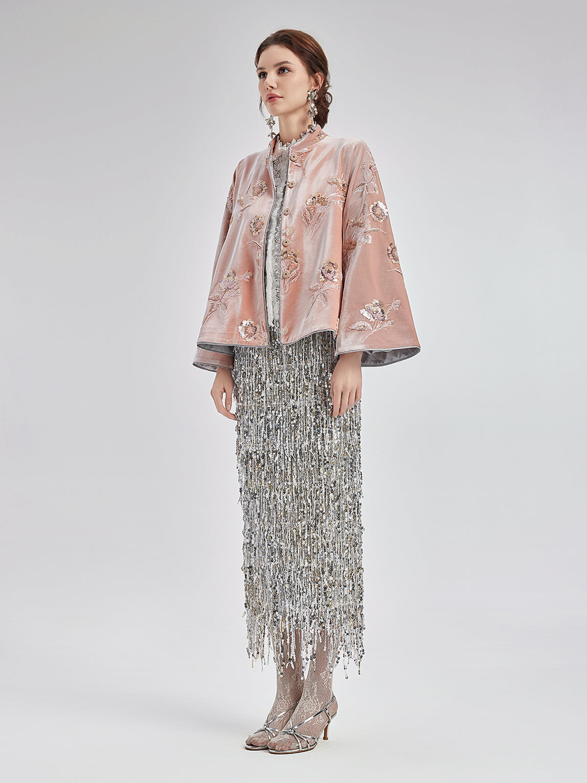 French Velvet Beaded Embroidered Cape Coat