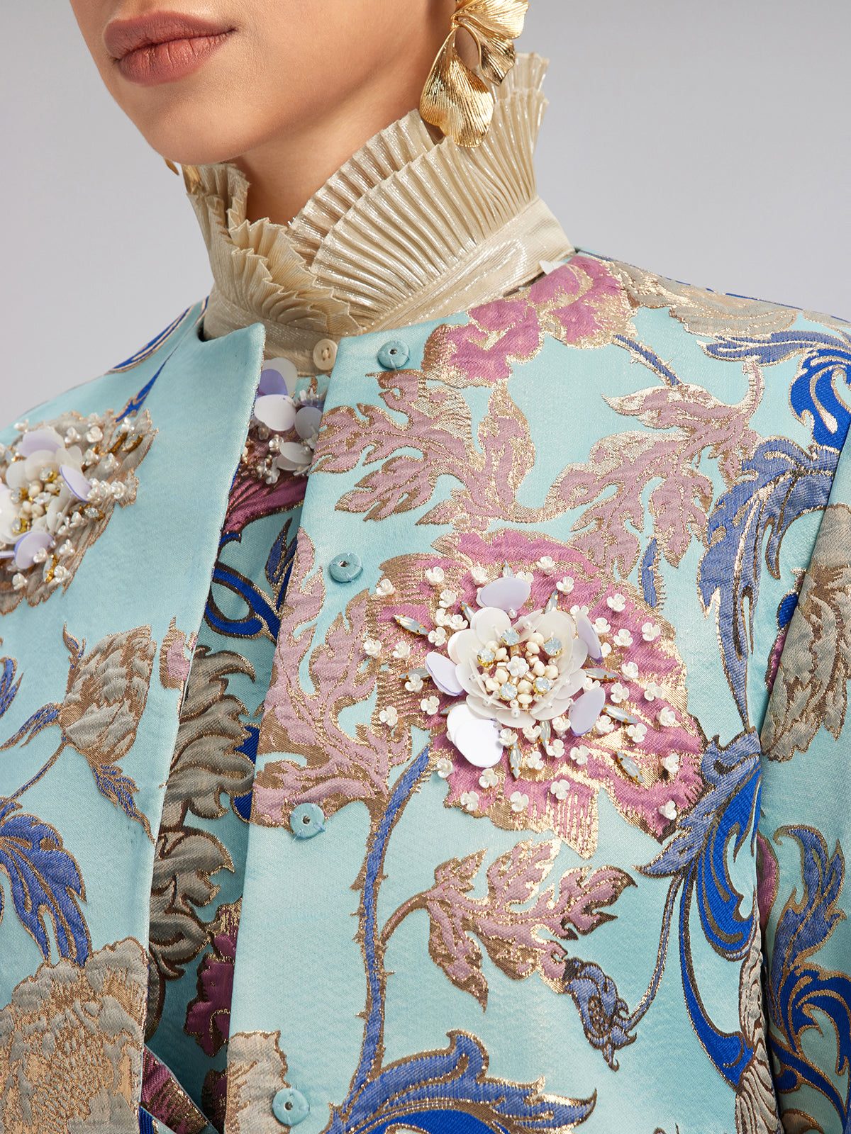 Hand-Set Rhinestone Embellished 3D Floral Jacket