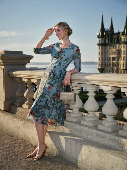 Hand-Beaded Floral Embroidered Dress