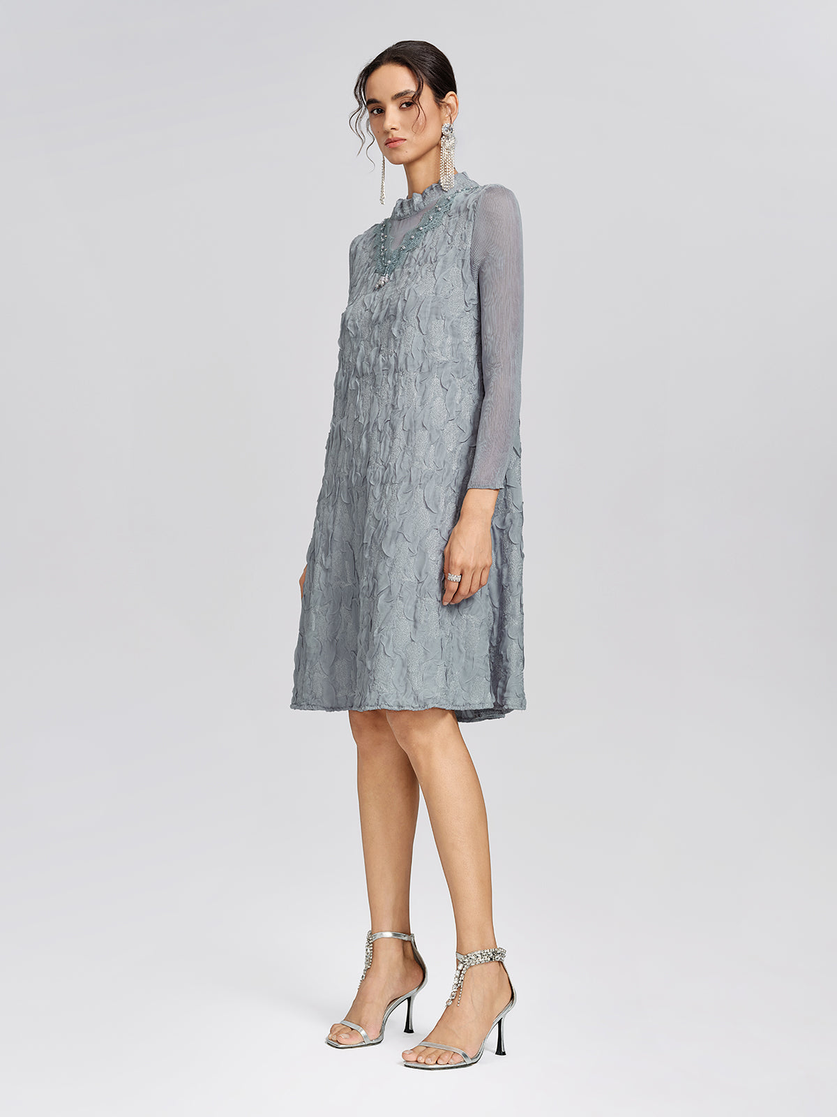 Pleated Organza Lace Dress