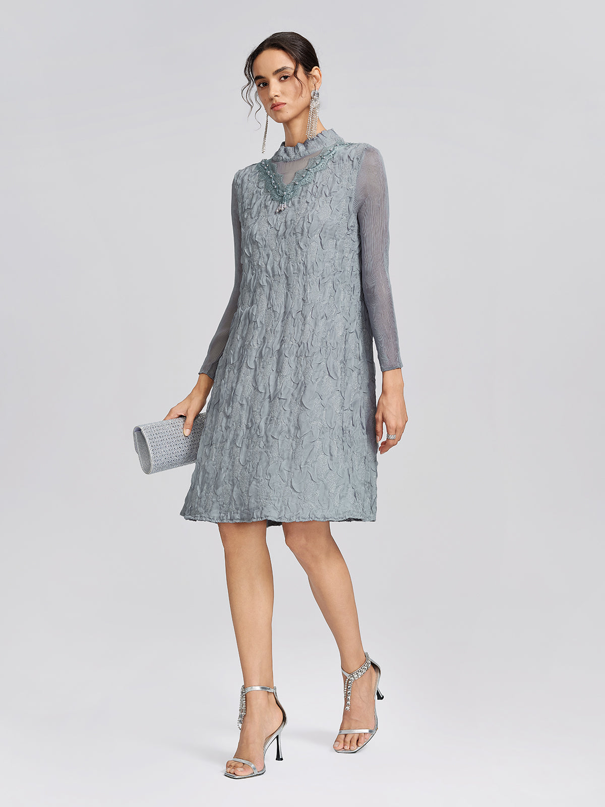 Pleated Organza Lace Dress