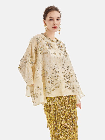 Luxury Silk Embroidered Beaded Top