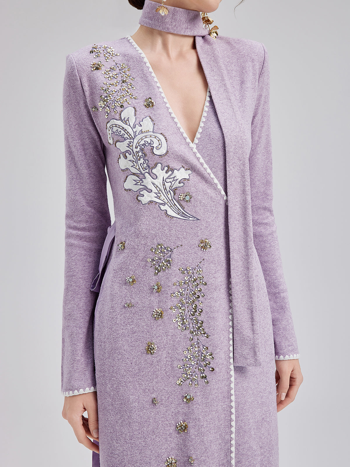 Cashmere Embroidered Sequin Wrap Dress