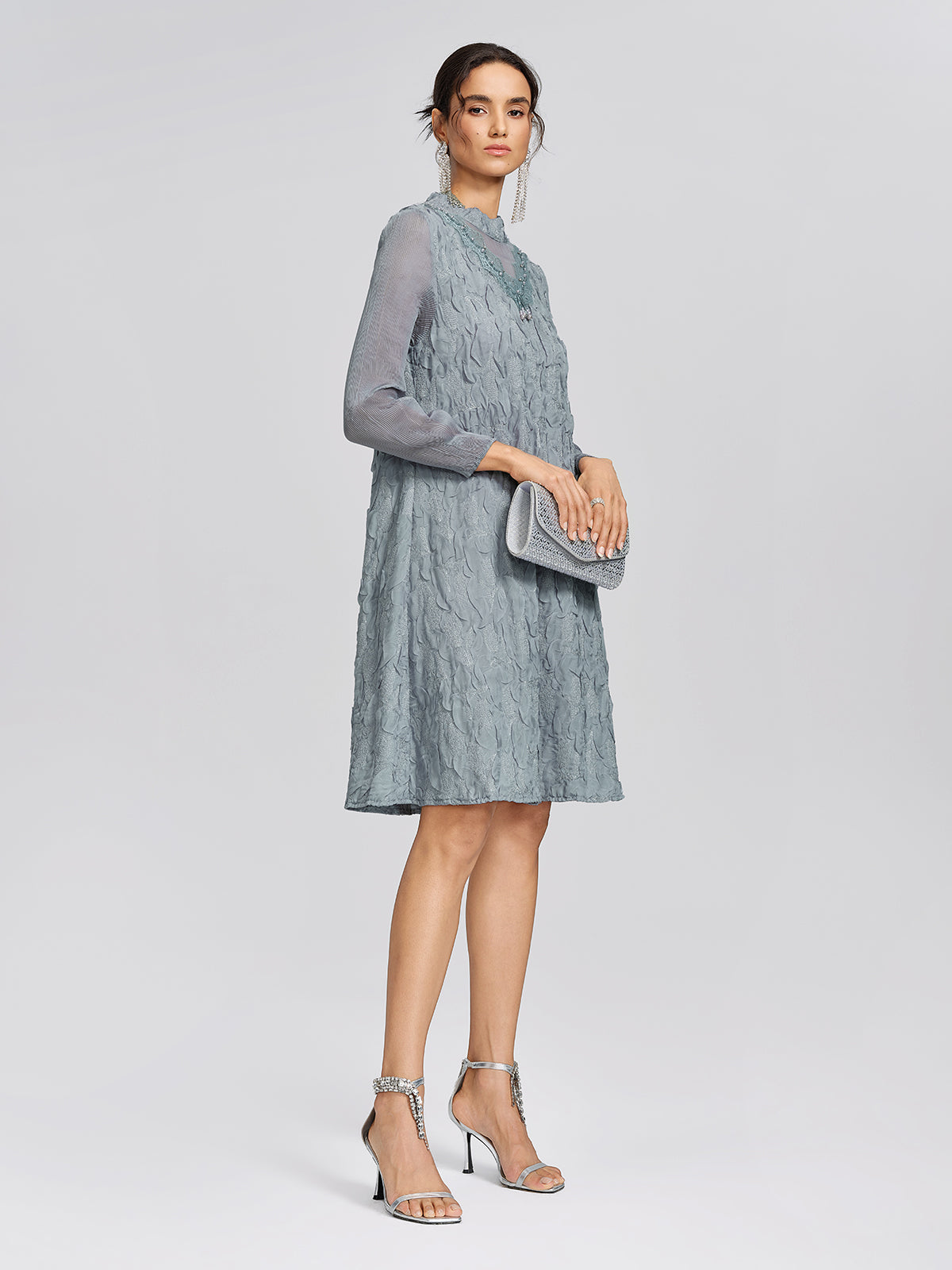 Pleated Organza Lace Dress