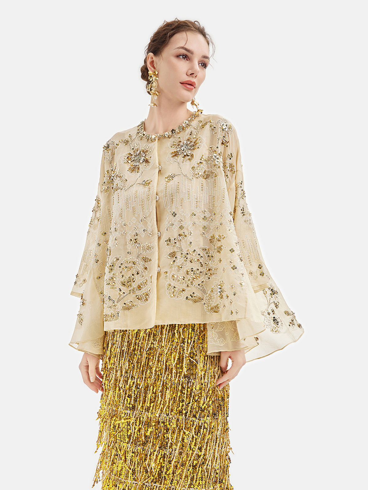 Luxury Silk Embroidered Beaded Top