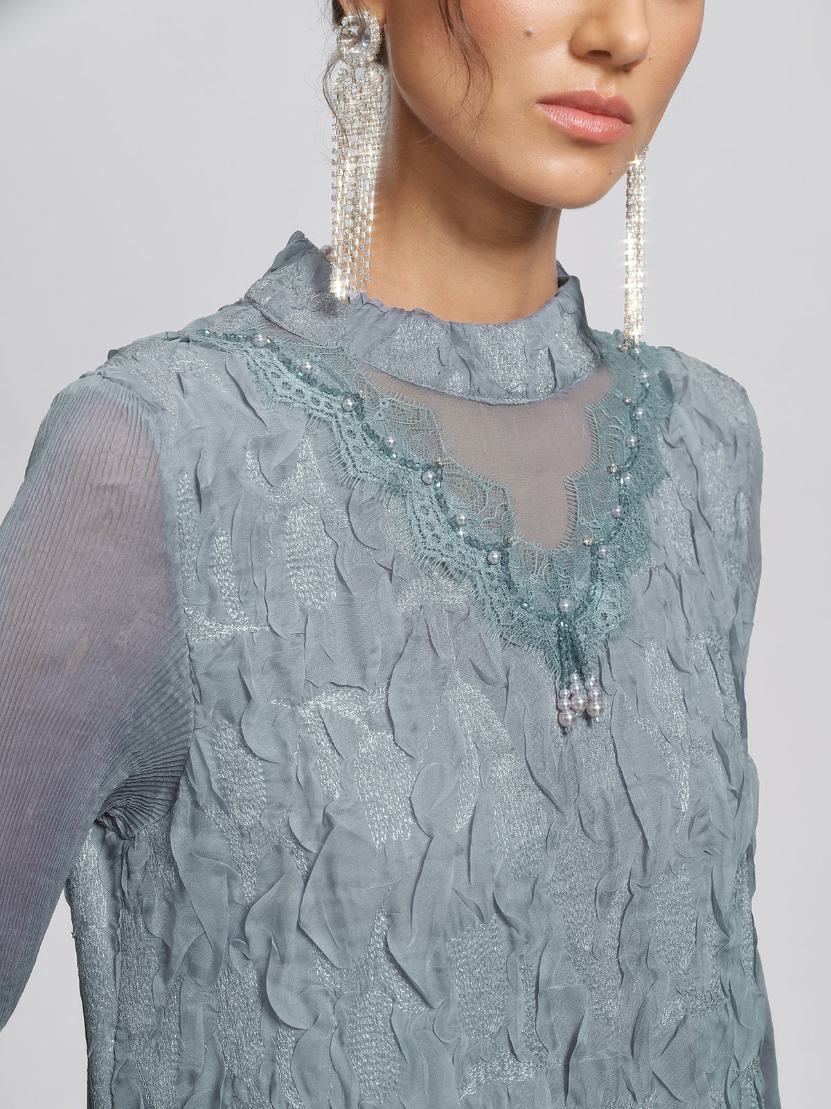 Pleated Organza Lace Dress