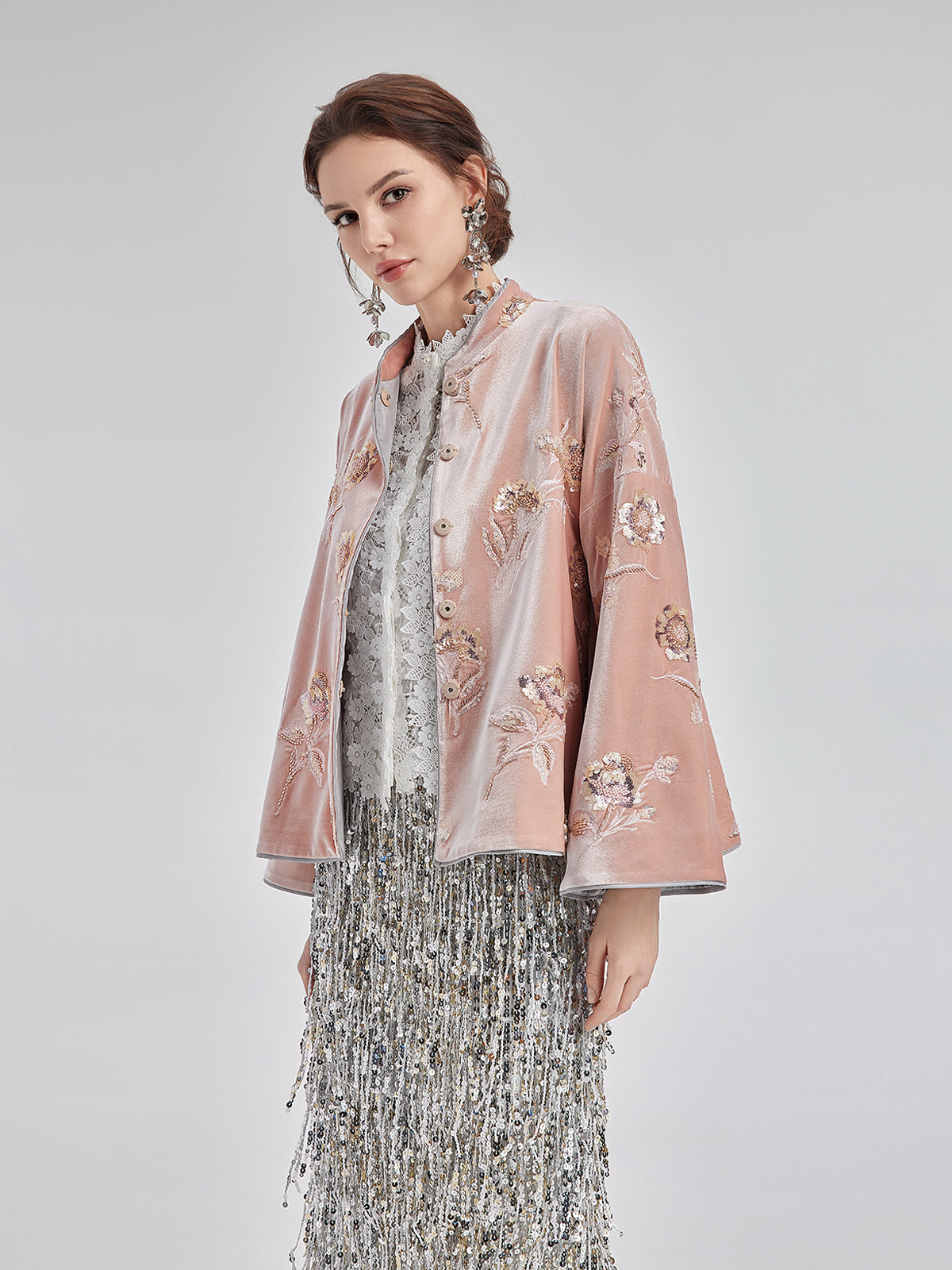 French Velvet Beaded Embroidered Cape Coat