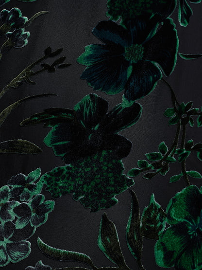 Flocked Burnout Floral Dress (Belt & Slip Dress Included)