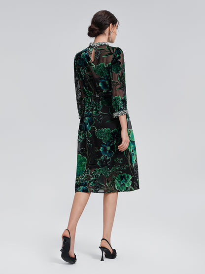 Flocked Burnout Floral Dress (Belt & Slip Dress Included)