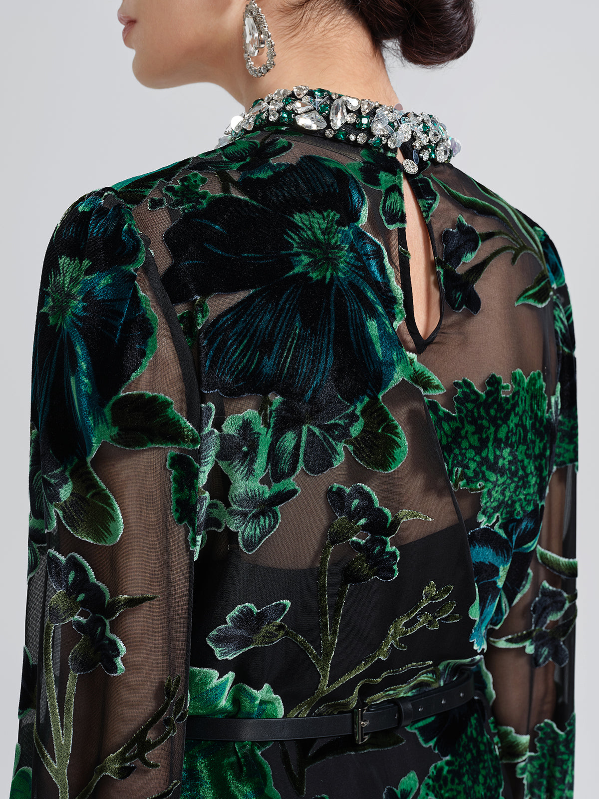 Flocked Burnout Floral Dress (Belt & Slip Dress Included)