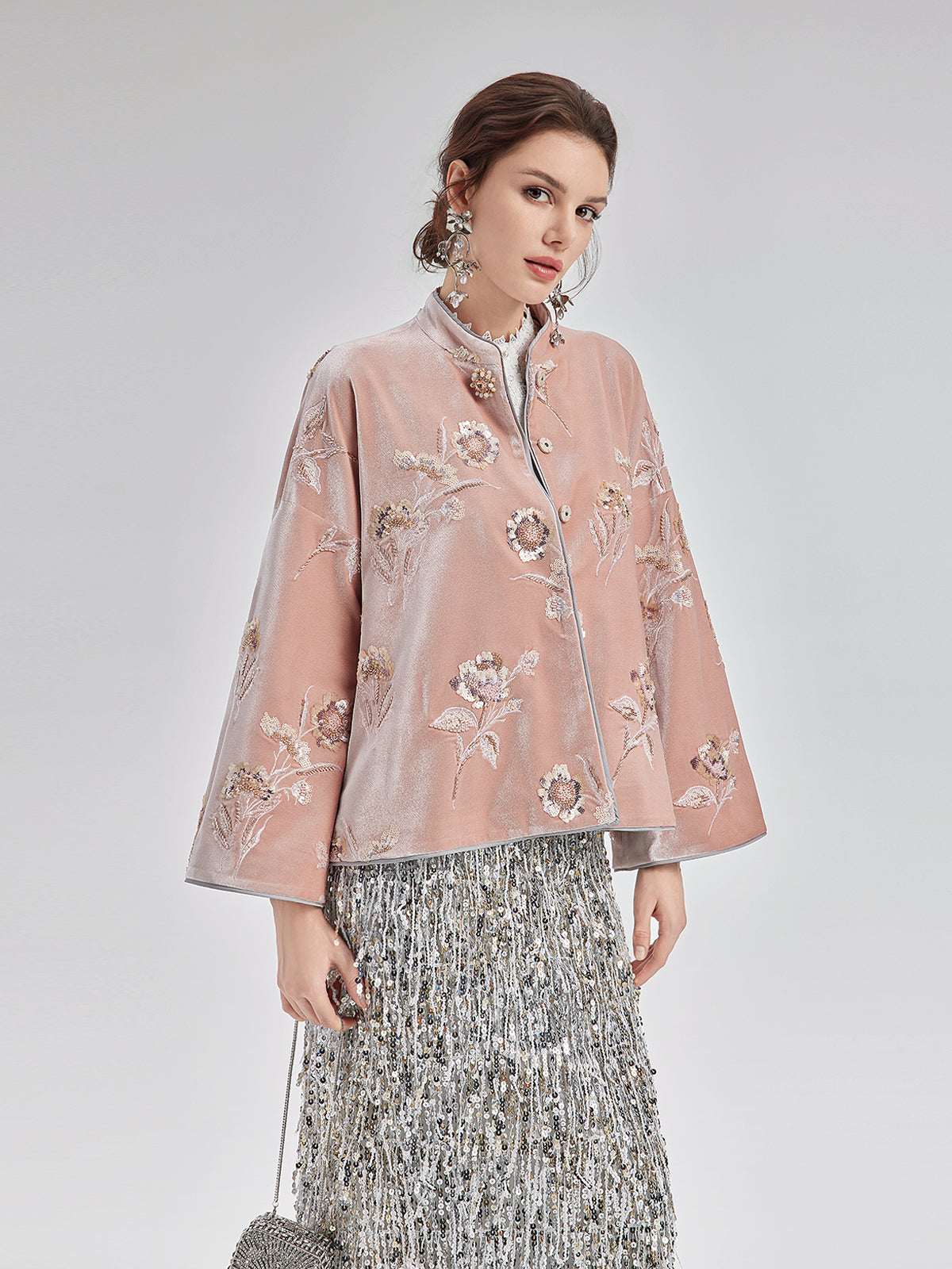 French Velvet Beaded Embroidered Cape Coat