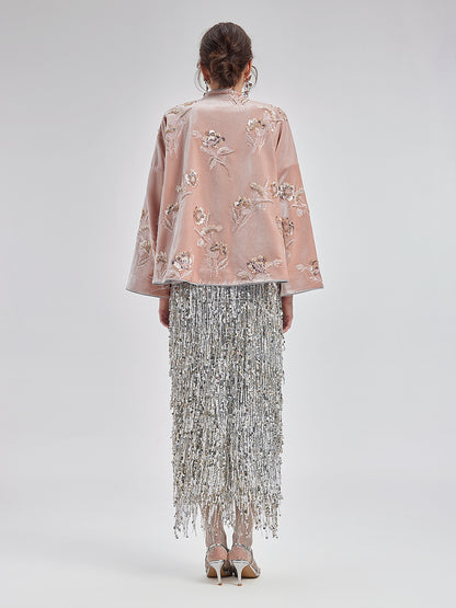 French Velvet Beaded Embroidered Cape Coat