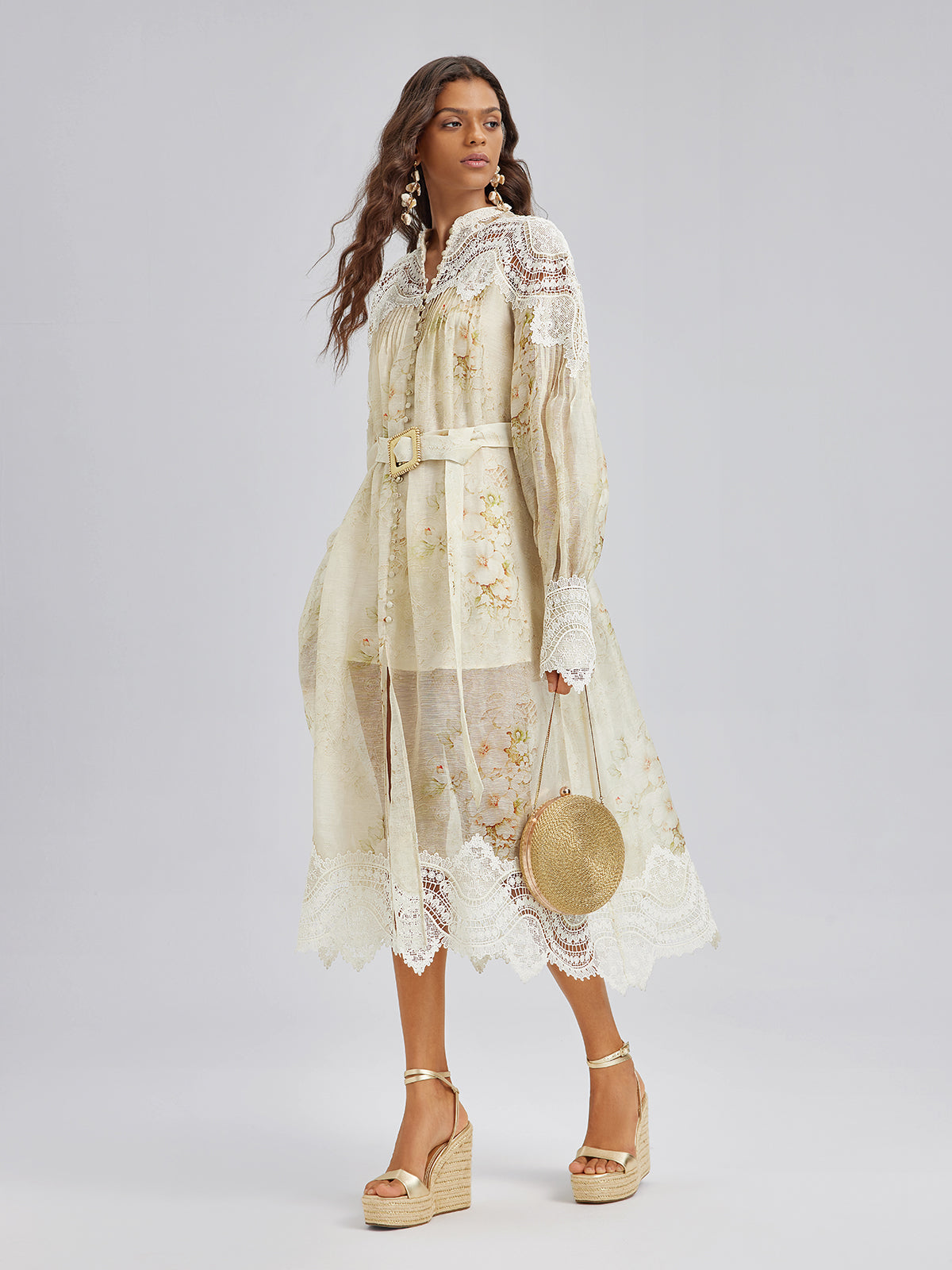 Final Sale | Silk-Linen Floral Lace Dress