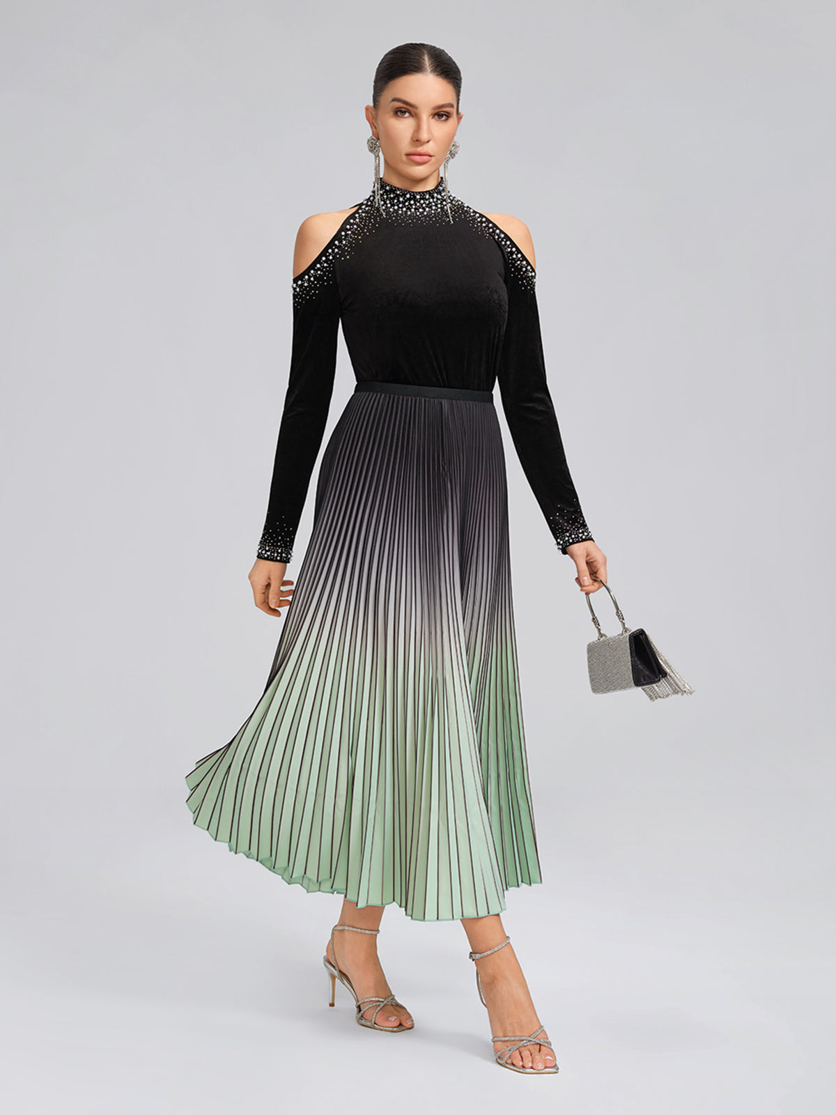 Gradient Sculpted Pleated Skirt