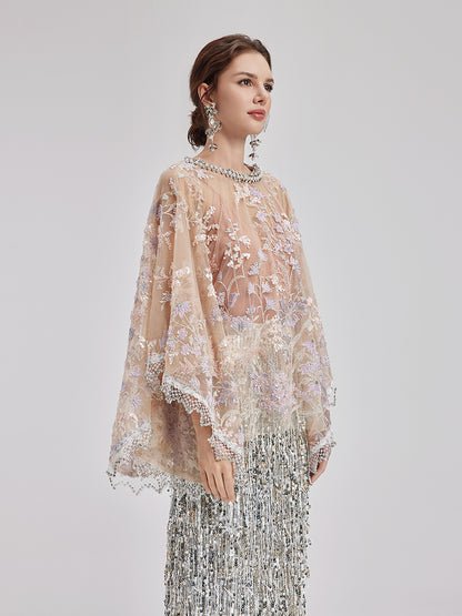 Custom Beaded Embroidered Cape Top