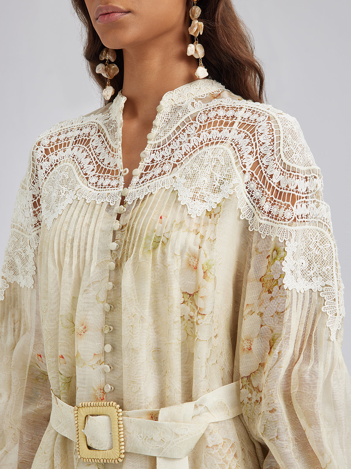 Final Sale | Silk-Linen Floral Lace Dress