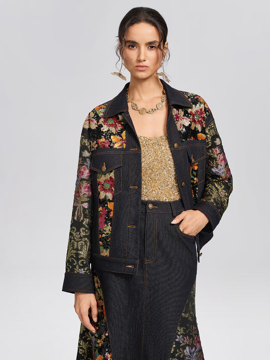 Metallic Denim Sequin Jacquard Jacket