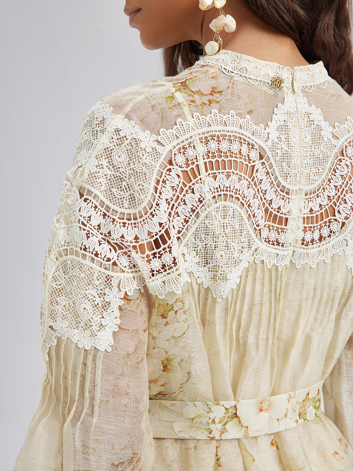 Final Sale | Silk-Linen Floral Lace Dress