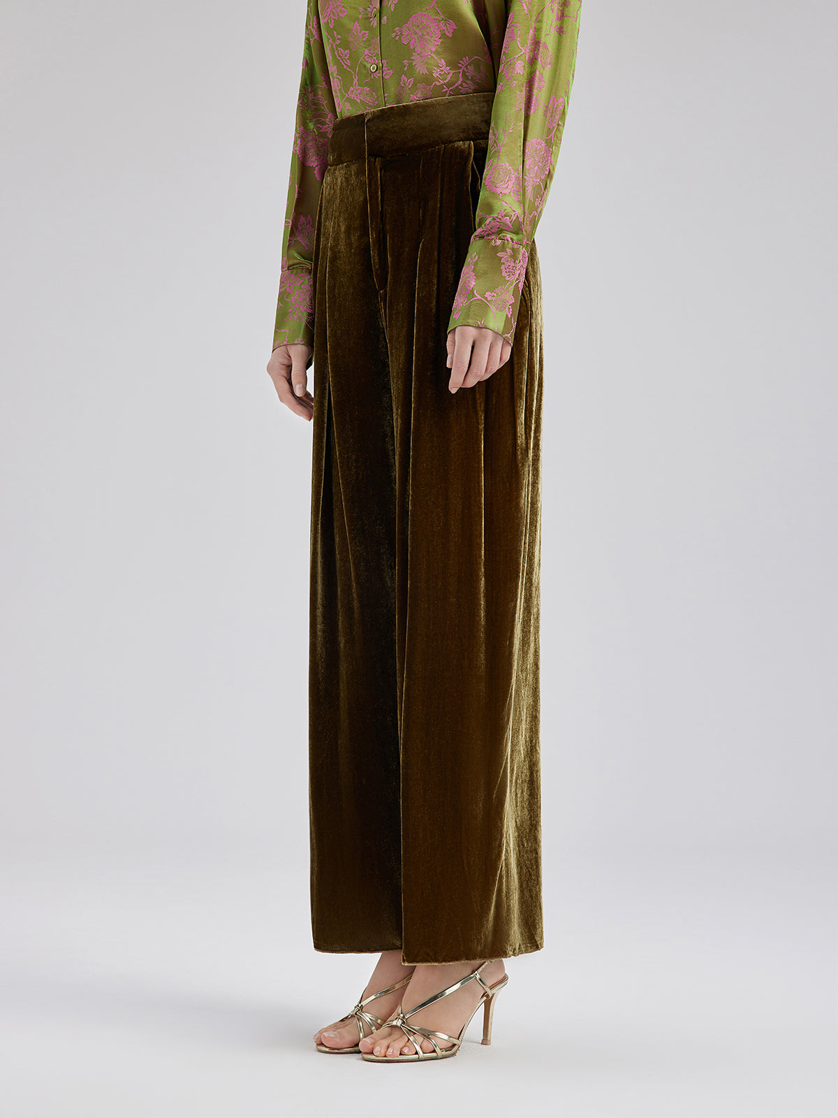 Final Sale | Gold Silk Velvet Wide-Leg Pants