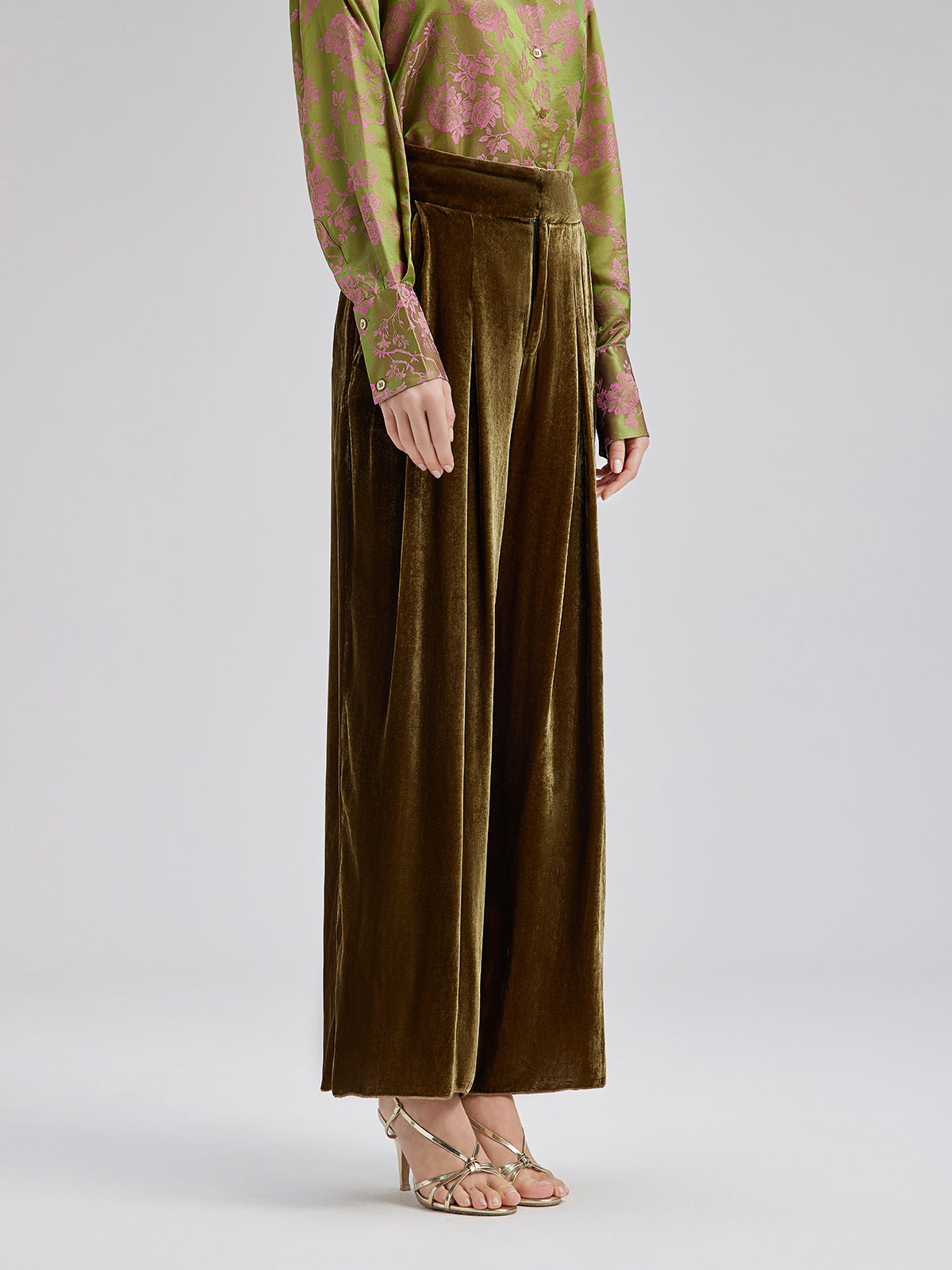 Final Sale | Gold Silk Velvet Wide-Leg Pants