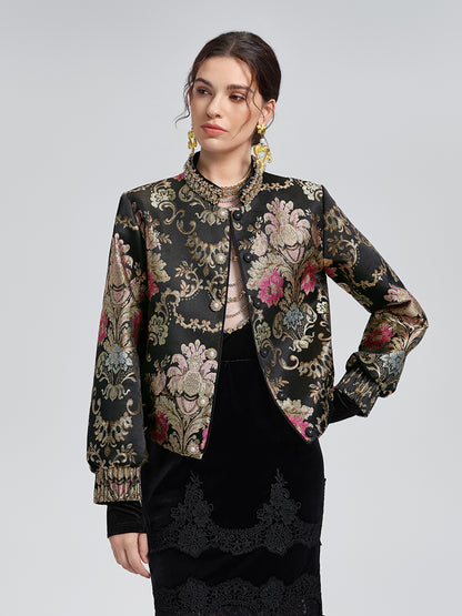 Baroque-Collar Beaded Jacquard Jacket