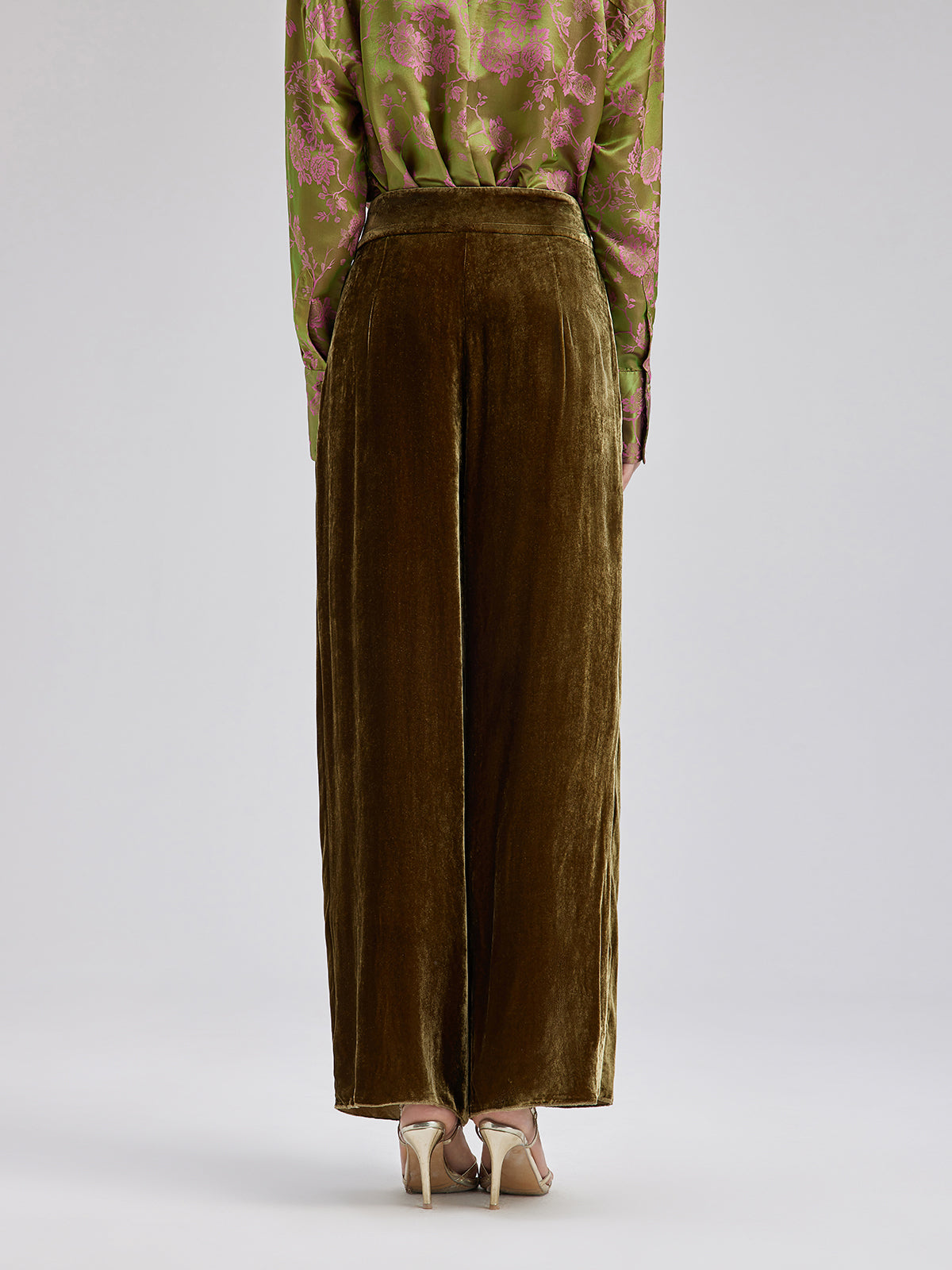 Gold Silk Velvet Wide-Leg Pants