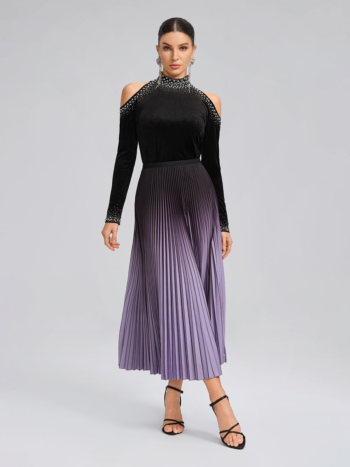 Gradient Sculpted Pleated Skirt