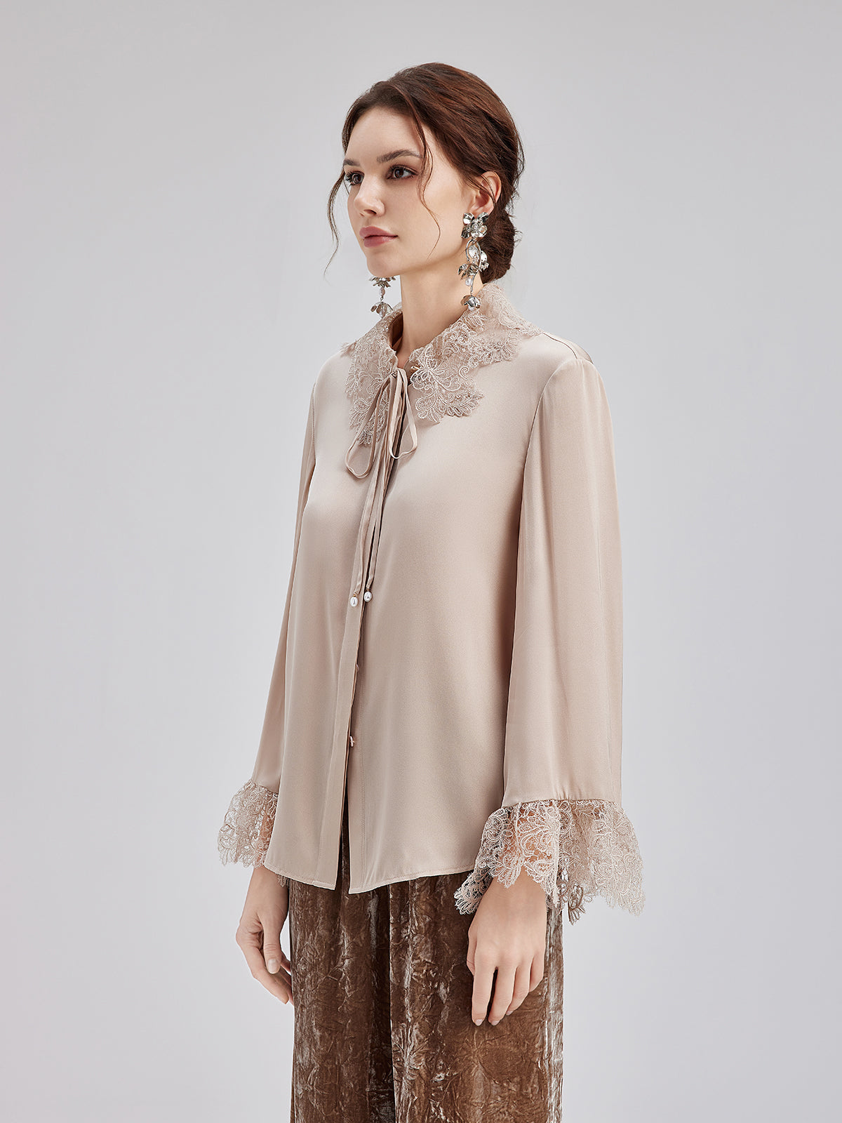 Silk Lace Collar Shirt