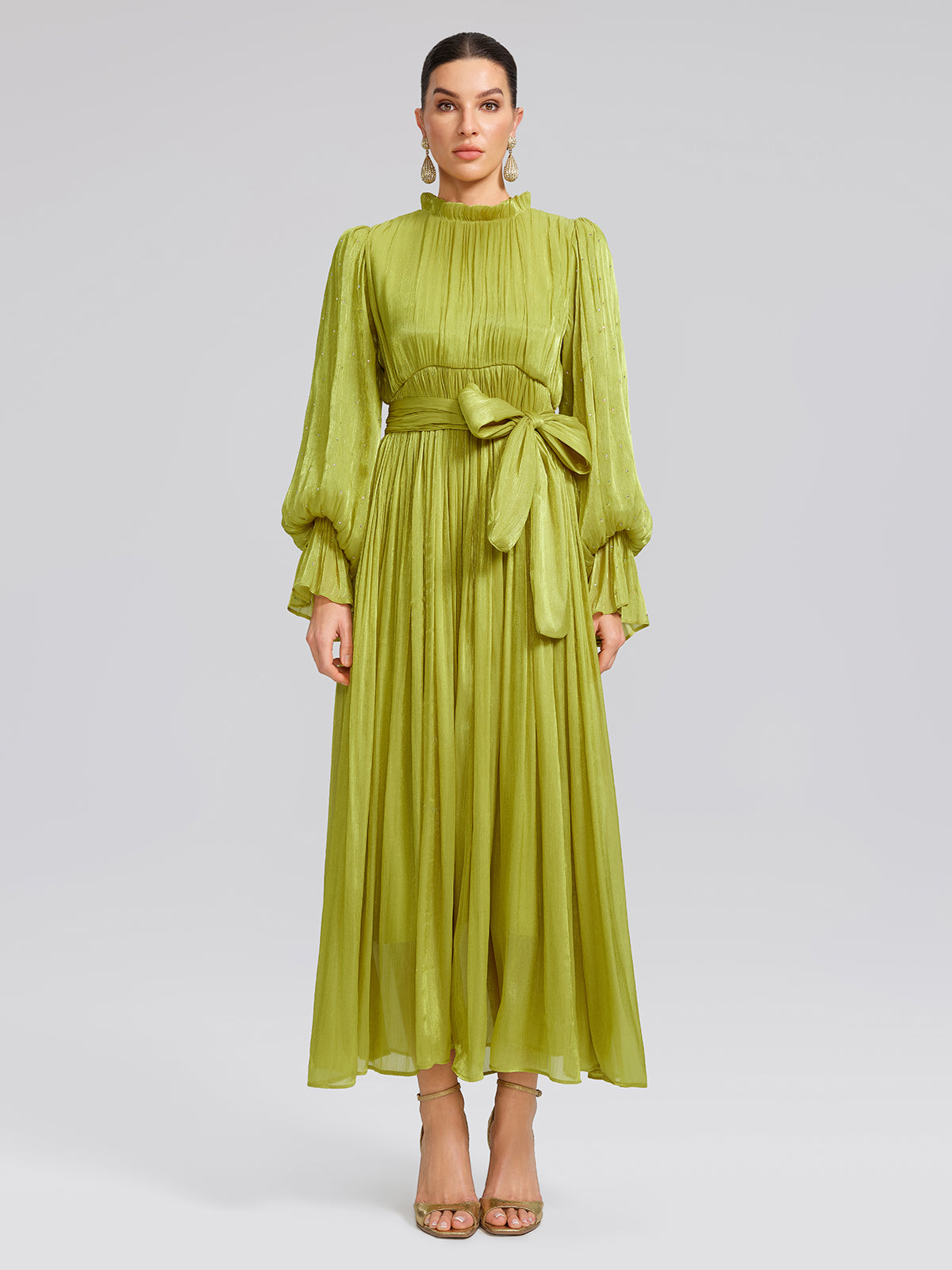 Elegant Balloon-Sleeve Maxi Dress