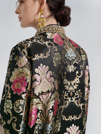 Baroque-Collar Beaded Jacquard Jacket