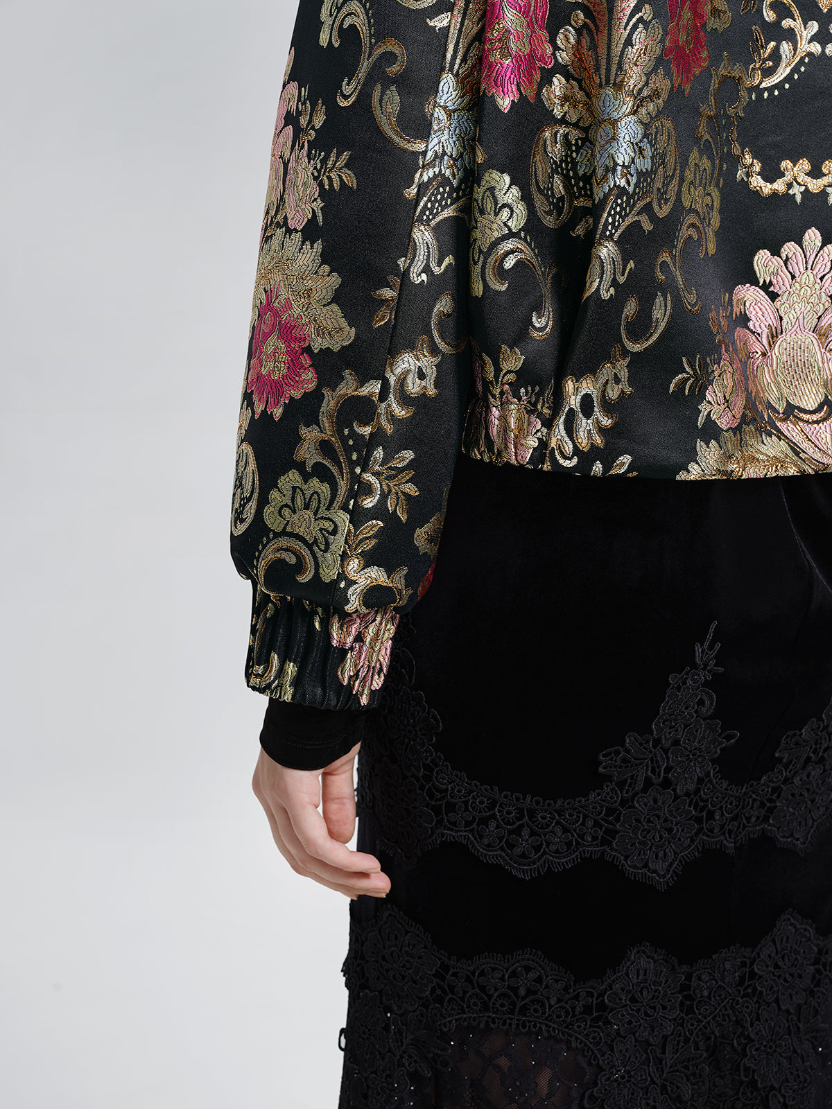 Baroque-Collar Beaded Jacquard Jacket