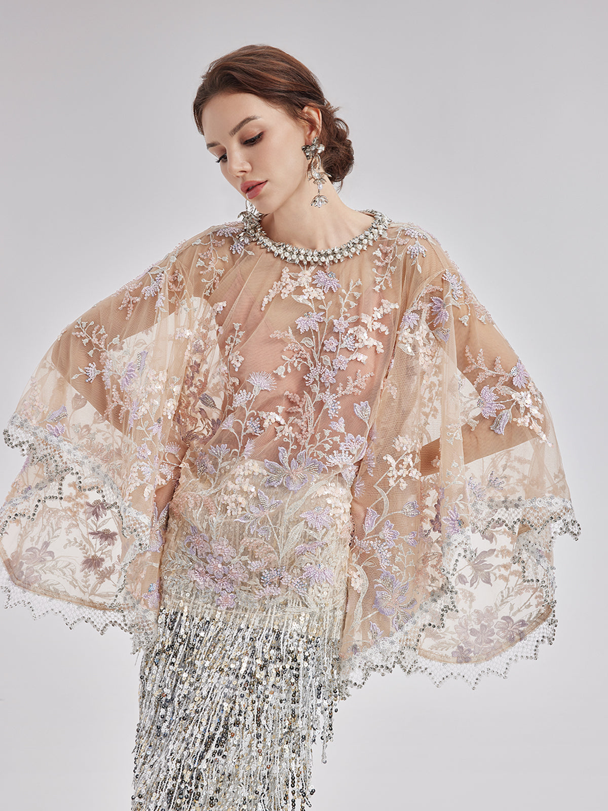 Custom Beaded Embroidered Cape Top