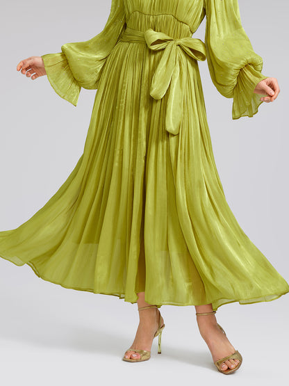 Elegant Balloon-Sleeve Maxi Dress