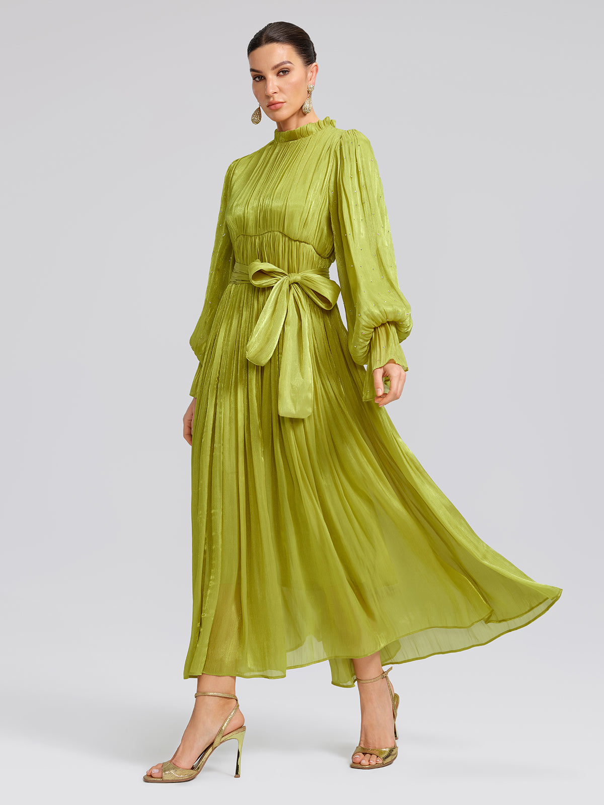 Elegant Balloon-Sleeve Maxi Dress