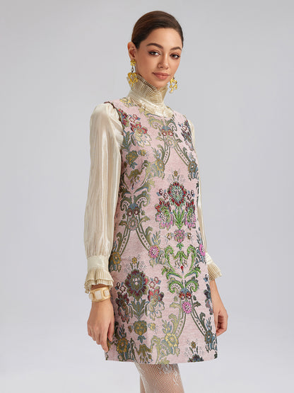 Hand-Beaded Embroidered Silk-Textured Dress