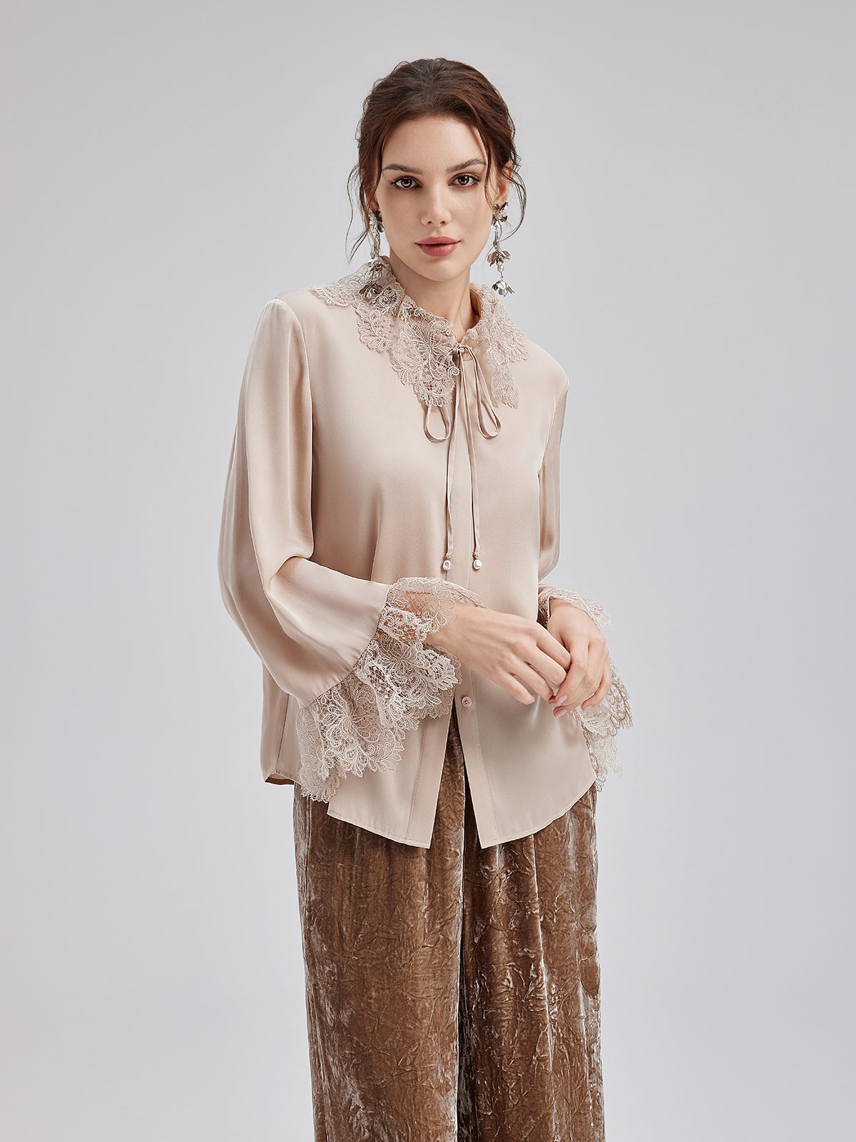 Silk Lace Collar Shirt