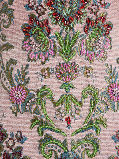 Hand-Beaded Embroidered Silk-Textured Dress