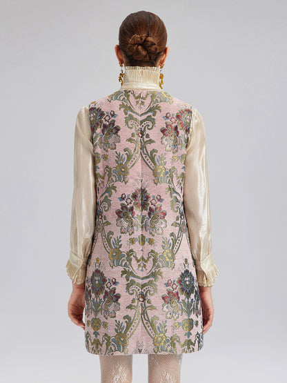Hand-Beaded Embroidered Silk-Textured Dress