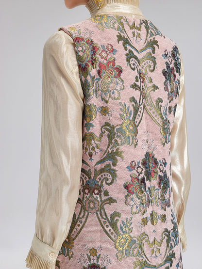 Hand-Beaded Embroidered Silk-Textured Dress