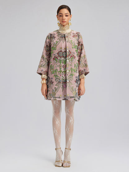 Hand-Beaded Embroidered Silk-Textured Jacket