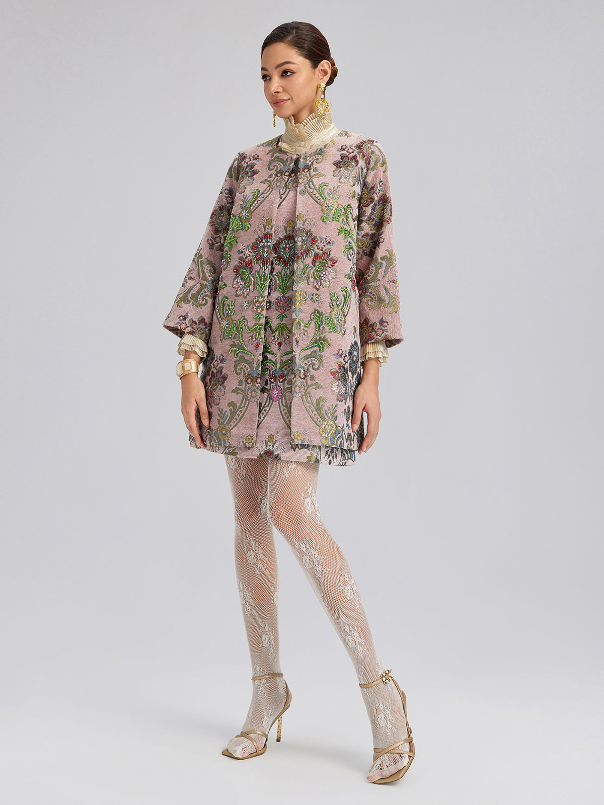 Hand-Beaded Embroidered Silk-Textured Jacket