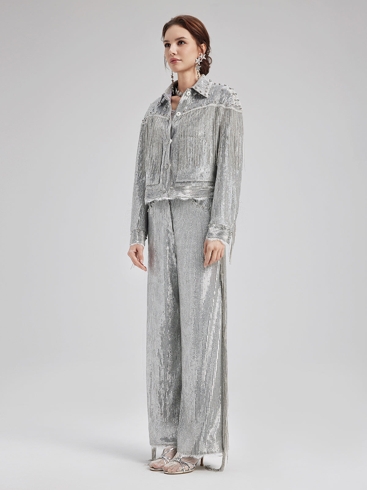 Final Sale | Sequin Lace Tassel Beaded Pants