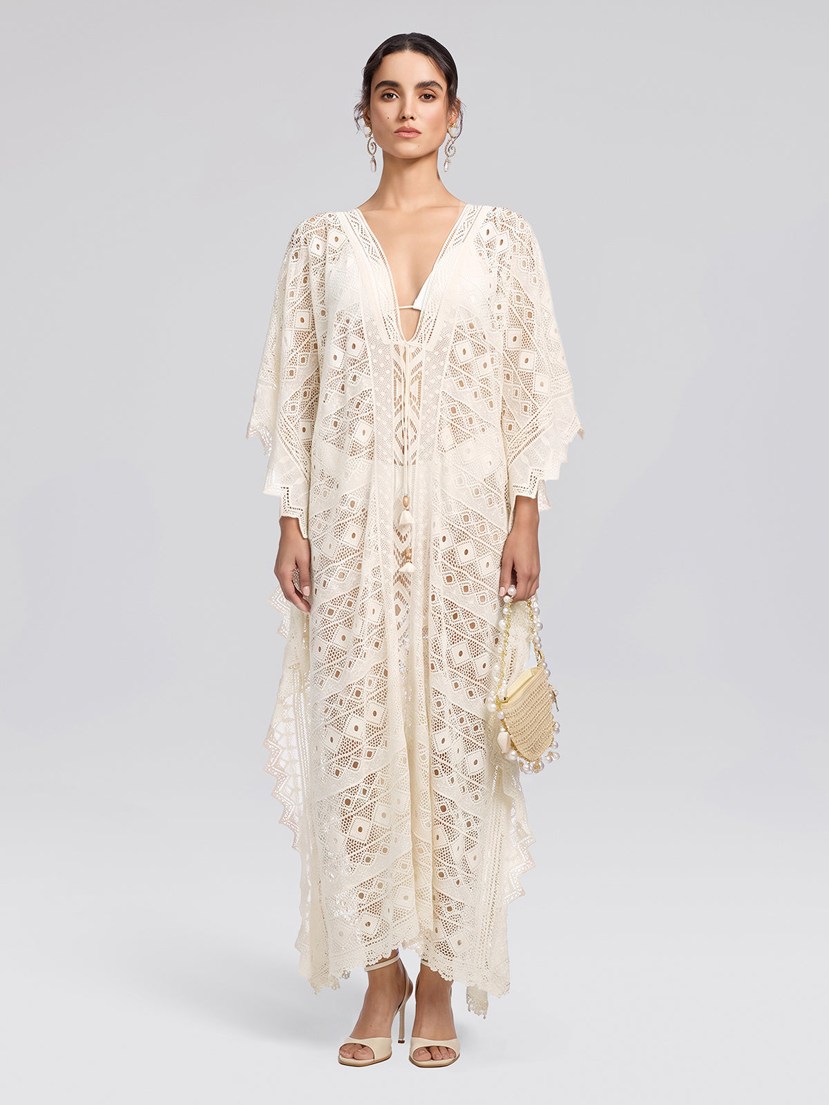 100% Cotton Crochet Lace Geometric Cover-Up
