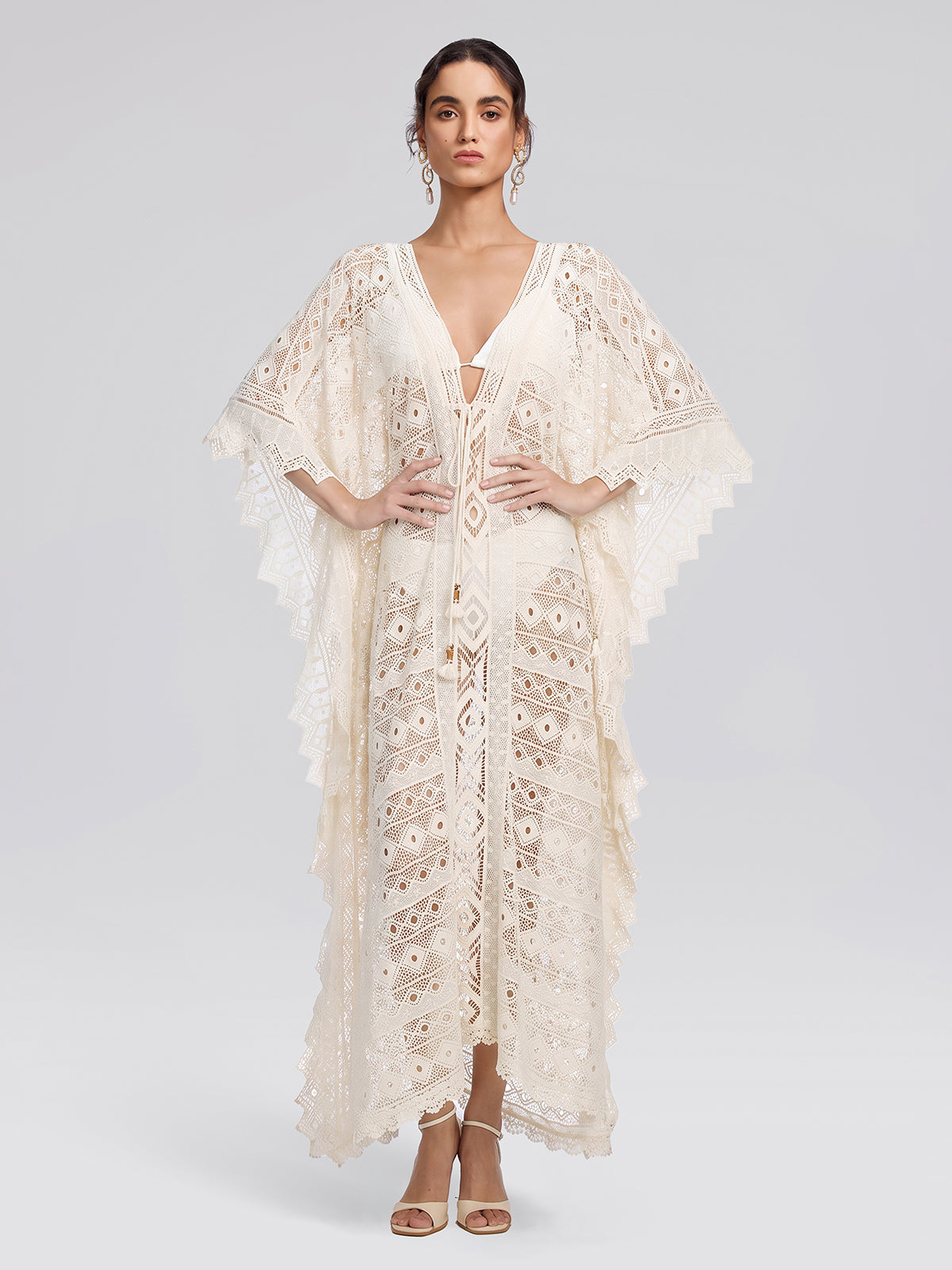 100% Cotton Crochet Lace Geometric Cover-Up