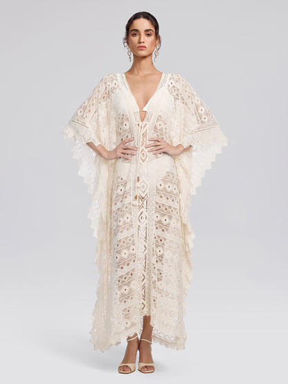 100% Cotton Crochet Lace Geometric Cover-Up