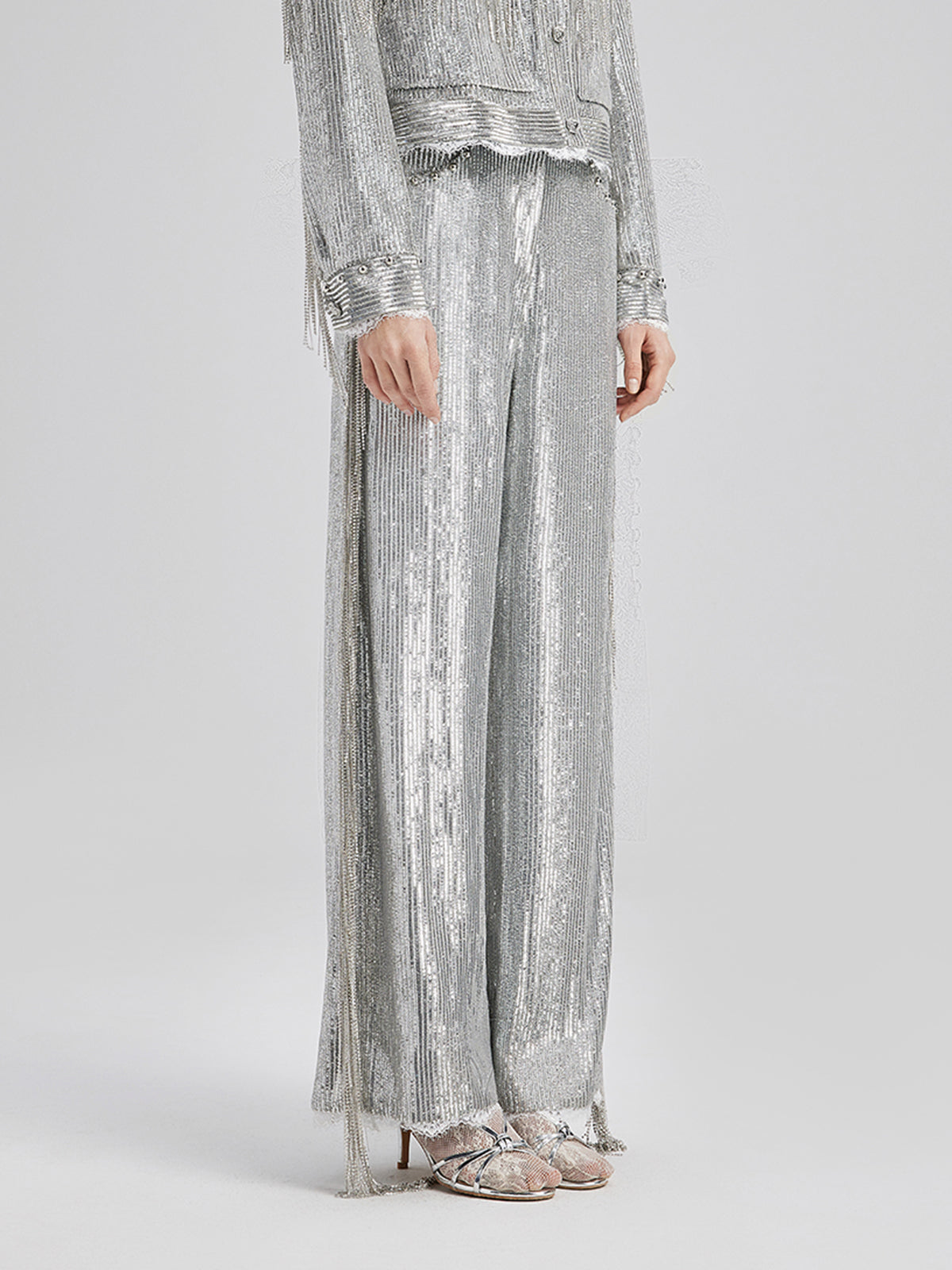 Final Sale | Sequin Lace Tassel Beaded Pants