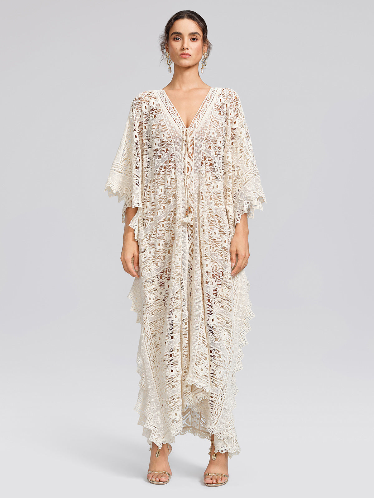 100% Cotton Crochet Lace Geometric Cover-Up