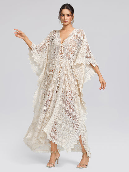 100% Cotton Crochet Lace Geometric Cover-Up