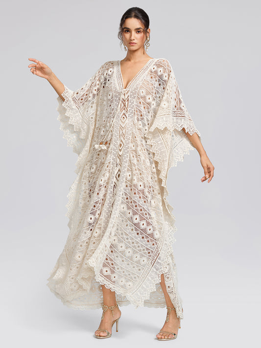 100% Cotton Crochet Lace Geometric Cover-Up