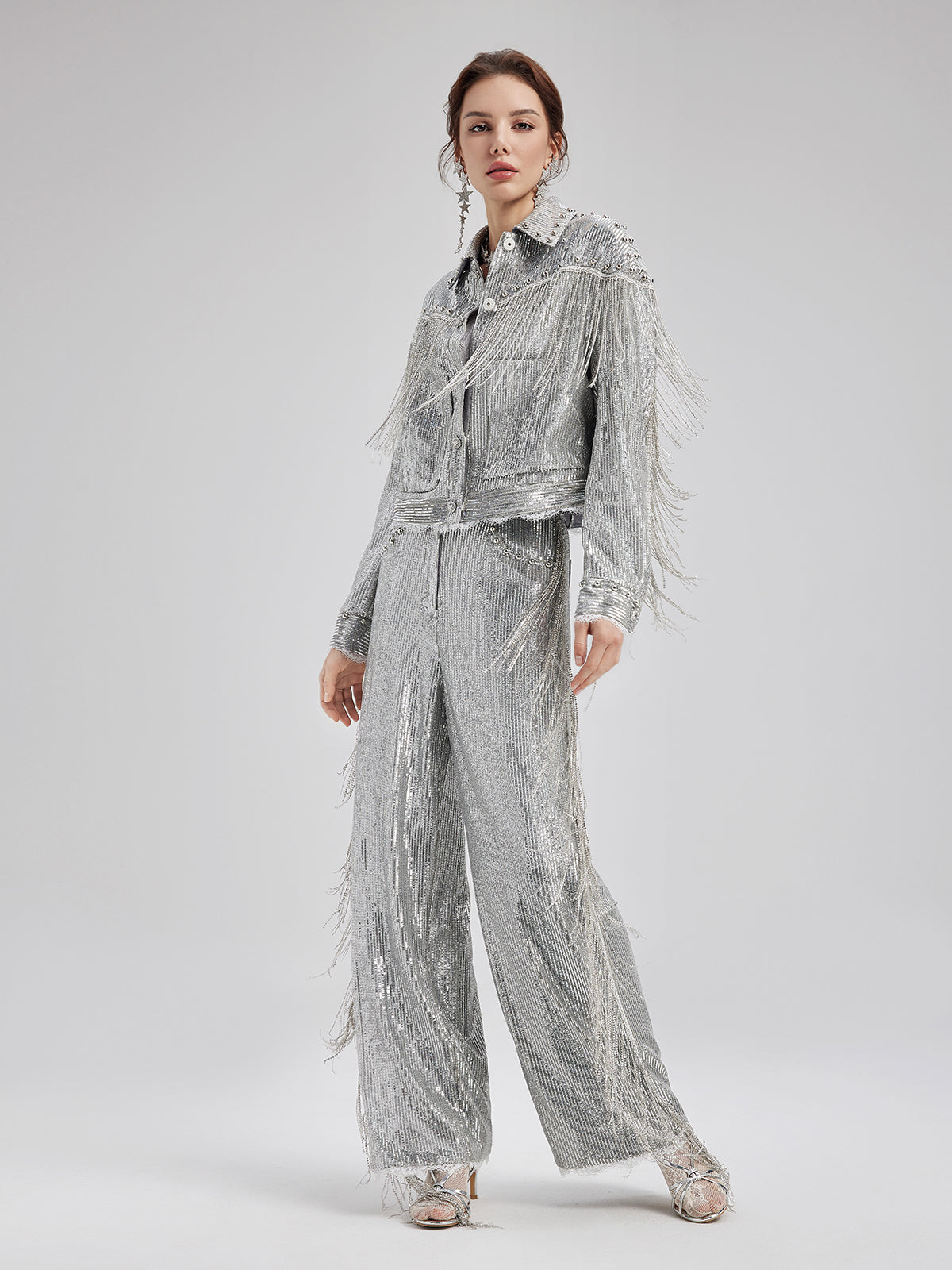 Final Sale | Sequin Lace Tassel Beaded Pants